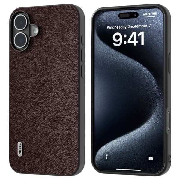ABEEL Mobilskal till iPhone 16 Plus Äkta Läder PC+TPU - Brun