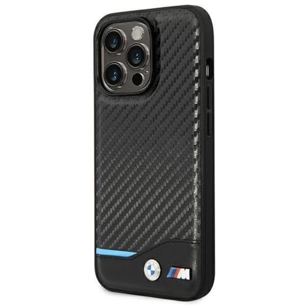 BMW Mobilskal till iPhone 14 Pro Läder Carbon - Svart Black