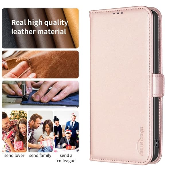 BINFEN COLOR BF31 iPhone 16 Pro Plånboksfodral Konstläder - Rosa