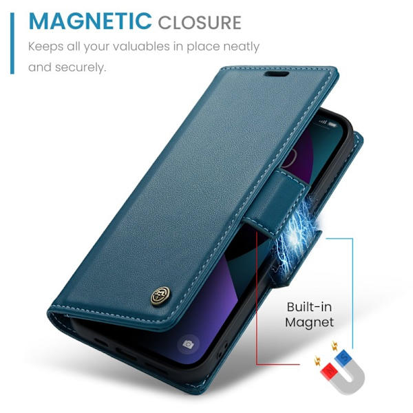 CASEME Plånboksfodral Konstläder för iPhone 15 Plus - Blå, RFID-Skydd