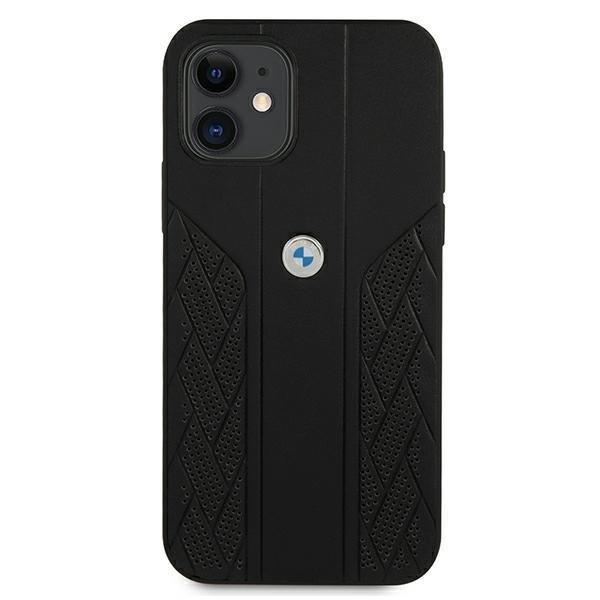 BMW Läder Curve Perforate Skal iPhone 12 mini - Musta Black