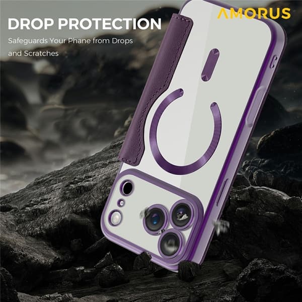 AMORUS iPhone 17 Pro Max Plånboksfodral MagSafe RFID-Skydd - Lila Lila
