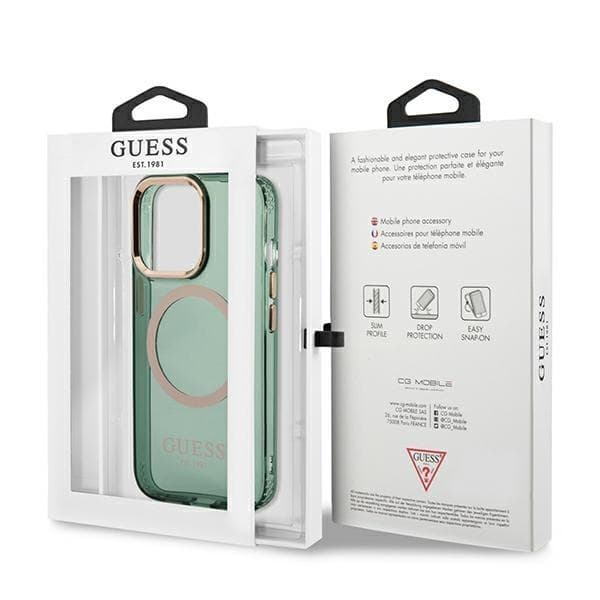 Guess iPhone 13 Pro Skal MagSafe Gold Outline Translucent - Khaki Grön