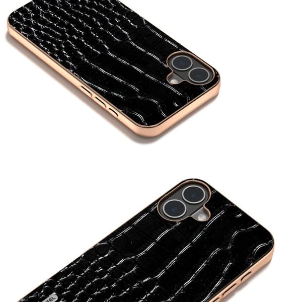 ABEEL Mobilskal till iPhone 16 Plus Electroplating Äkta Läder - Svart