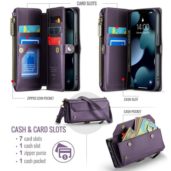 CASEME Plånboksfodral Konstläder för iPhone 13 mini med kortfack - Lila