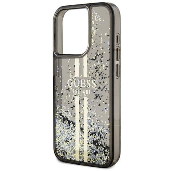 Guess iPhone 15 Pro Max Mobilskal Liquid Glitter Gold Stripes Svart