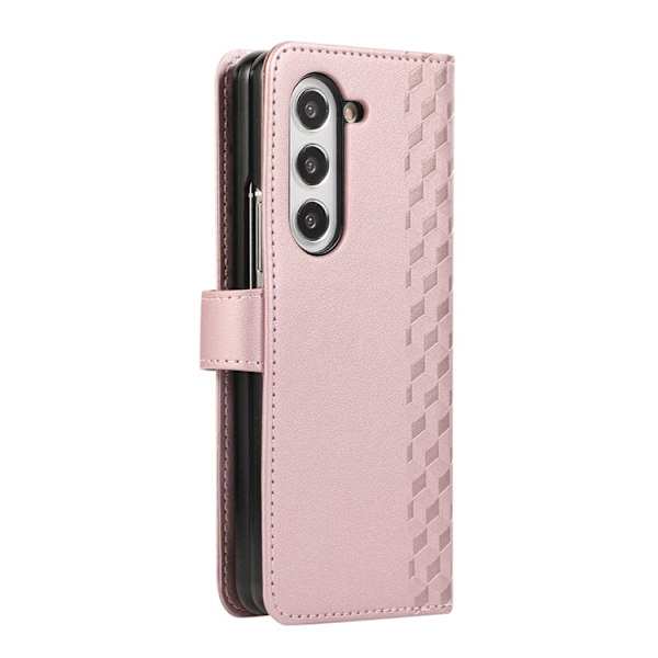 Galaxy Z Fold7 Plånboksfodral 3D Rhombus Grid Imprinted Rosa