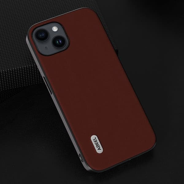 ABEEL Mobilskal till iPhone 13 Silky Äkta Läder Coated PC+TPU - Brun