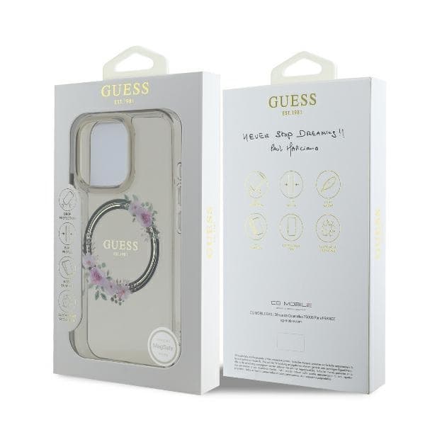 Guess telefontaske til iPhone 16 Pro Max MagSafe IML Blomsterkrans - Sort Black