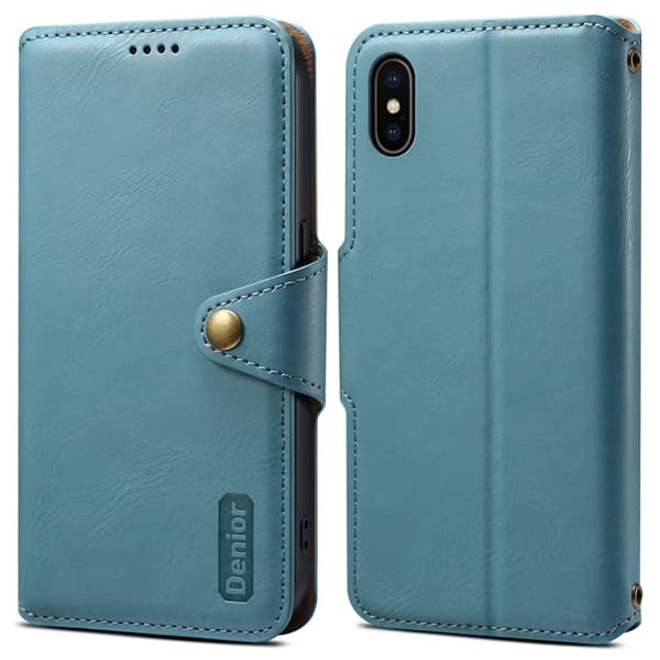 DENIOR iPhone X / XS Plånboksfodral Konstläder med kortfack - Blå