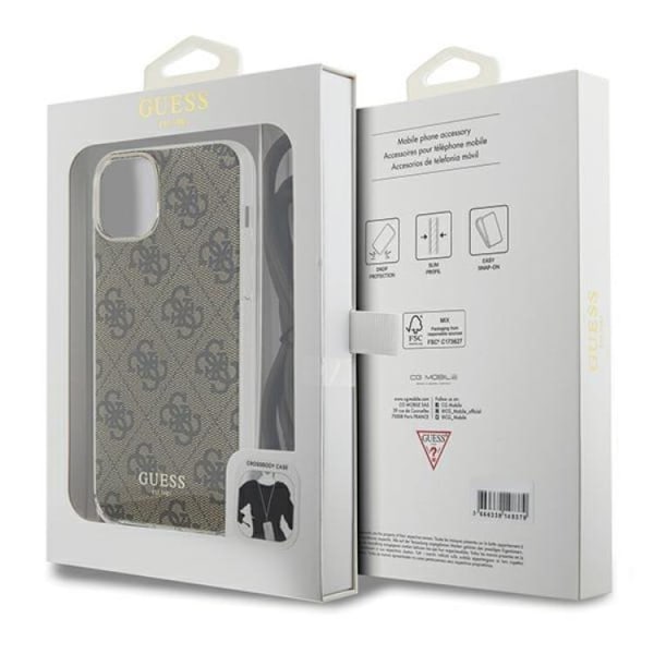 Guess iPhone 15/14/13 Mobilskal Crossbody Cord Print - Brun