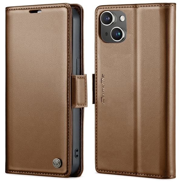 CASEME Plånboksfodral Konstläder för iPhone 13 RFID-Skydd - Brun