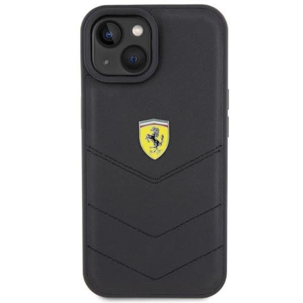 Ferrari iPhone 15 Cover Quilted Metal Logo - Sort Black