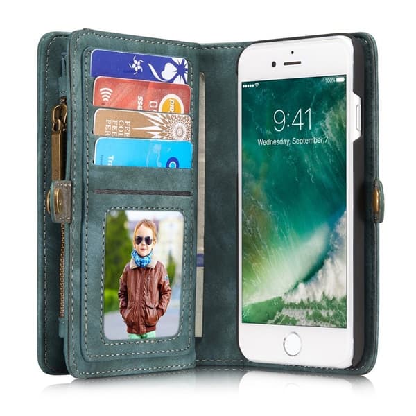 CASEME 008 2-in-1 Plånboksfodral i Konstläder för iPhone 7/8 - Blå