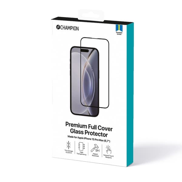 CHAMPION iPhone 15 Pro Max karkaistu lasinen näytönsuoja Transparent