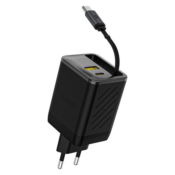 Dudao Hurtiglader 67W USB-C GaN med Indbygget Udtrækkelig A67EU - Sort Svart