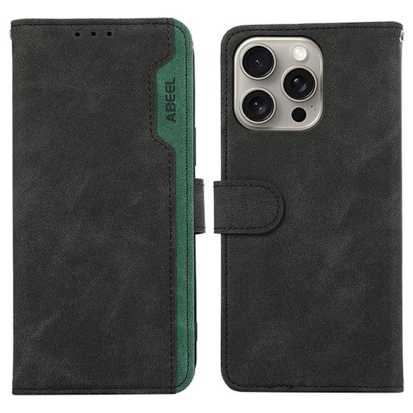 ABEEL iPhone 16 Pro Max Plånboksfodral Konstläder RFID-Skydd - Svart