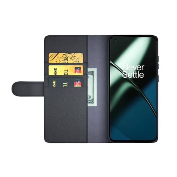 OnePlus 11 5G Plånboksfodral Äkta Läder - Svart Svart