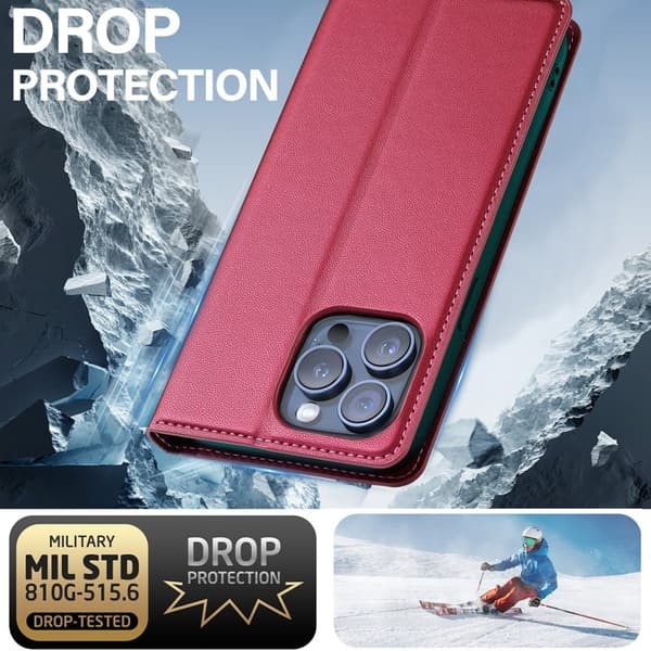 LC.IMEEKE L1 Series iPhone 14 Pro Max Plånboksfodral Konstläder - Röd
