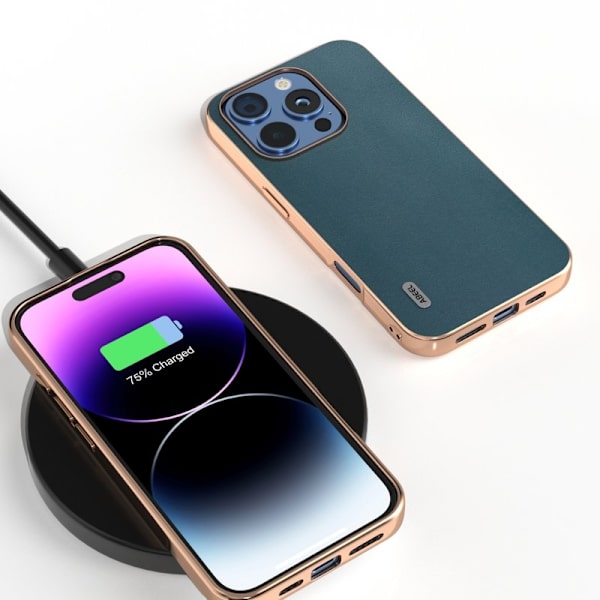 ABEEL Mobilskal till iPhone 16 Pro Max Electroplating Grön Äkta läder
