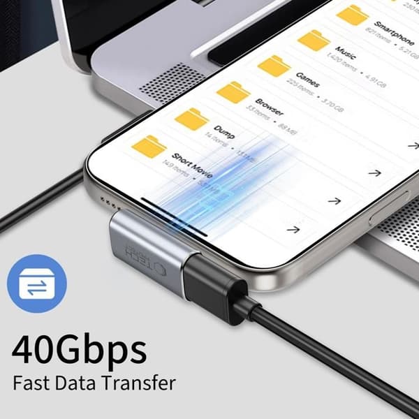 Tech-Protect USB-C Angled Adapter Ultraboost AA02 - Grå Grå