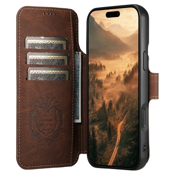 SUTENI iPhone 17 Pro Konstläder Plånboksfodral Detachable Q-05 - Brun Brun