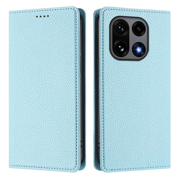 OnePlus 15 Plånboksfodral RFID-Skydd Litchi Konstläder Blå
