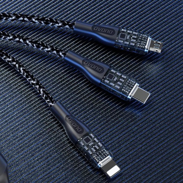 Dudao 3in1 USB/USB-C/microUSB/Lightning 120W kabel 1,2m - Sølv