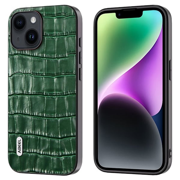 ABEEL iPhone 14 Plus Plånboksfodral Anti-drop Äkta Läder Grön