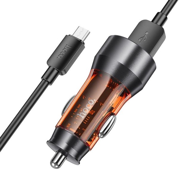 Hoco Biloplader 2x USB-C/USB-A Med Kabel - Orange/Transparent