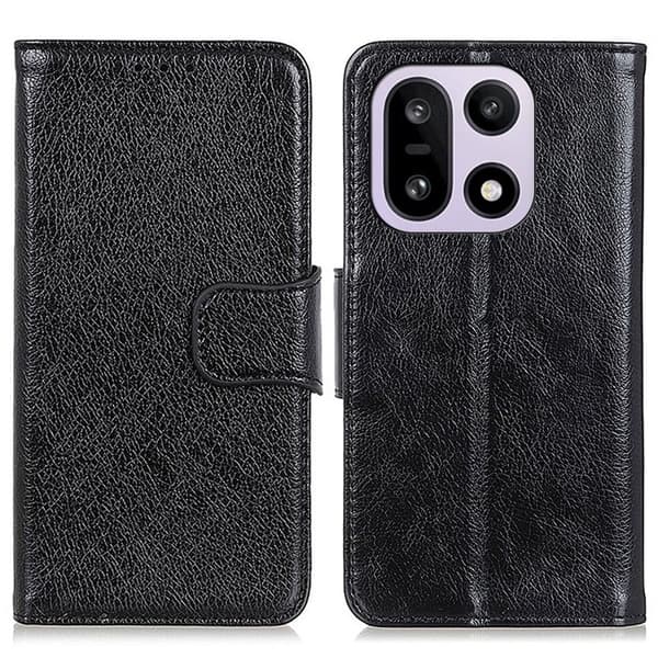 OnePlus 15 5G Plånboksfodral Nappa Texture Äkta läder Svart