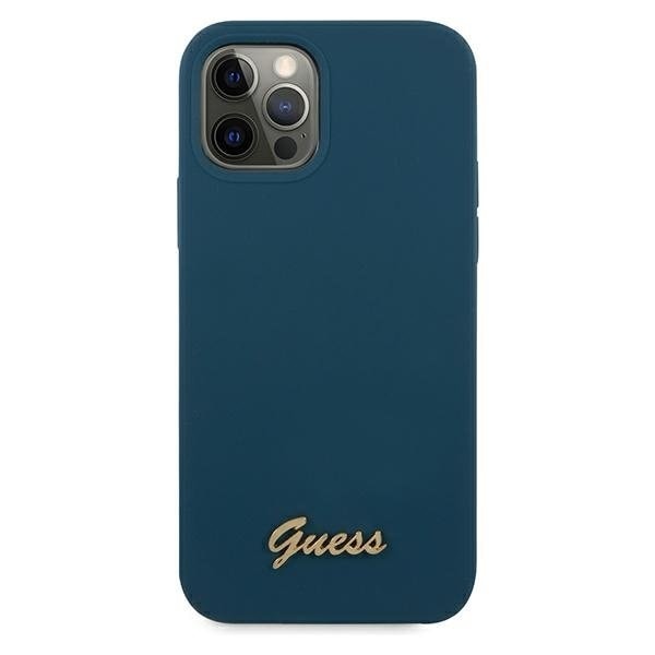 Guess iPhone 12 Pro Max Kuori Metal Logo Script - Sininen Blue