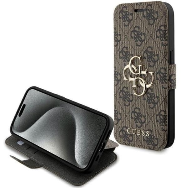 Guess iPhone 15 Pro Max Wallet Case 4G Metal Logo - Brun