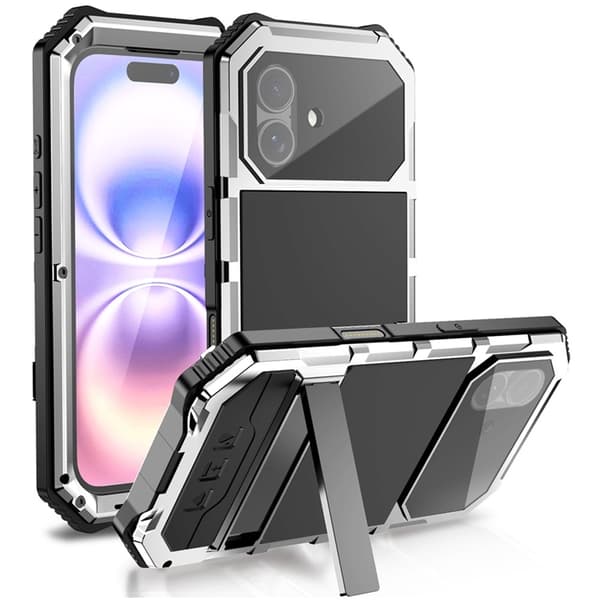 R-JUST Mobilskal till iPhone 17 med Härdat Glas Kickstand - Silver Silver