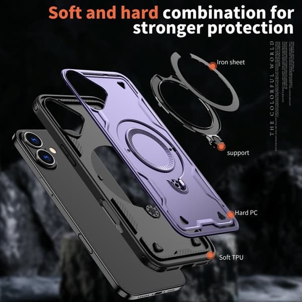 Mobilskal till iPhone 16 Militärskydd Plast Kickstand - Lila