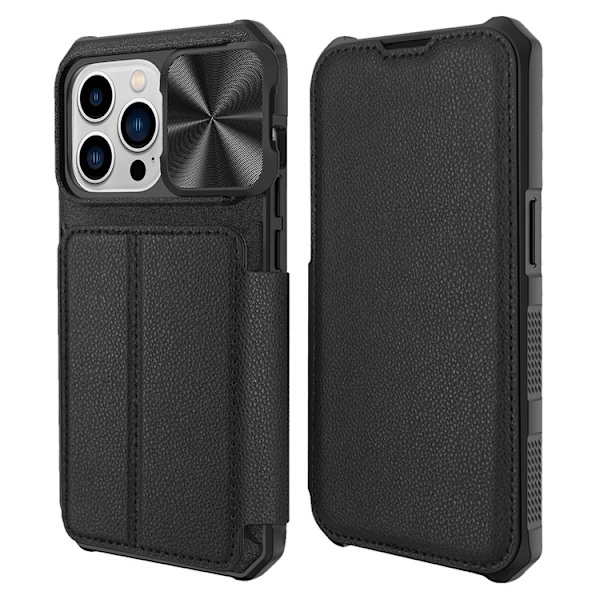 iPhone 14 Pro Max Plånboksfodral PU Läder Shockproof  - Svart Svart