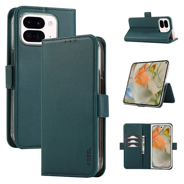 ABEEL Style A02 Konstläder Plånboksfodral för Google Pixel 9 Pro 5G - Grön