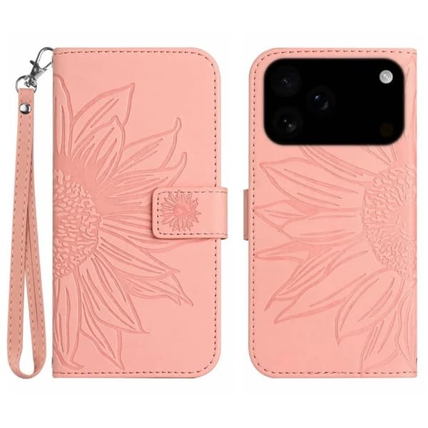 iPhone 17 Pro Max Konstläder Plånboksfodral Sunflower Imprint - Rosa Rosa