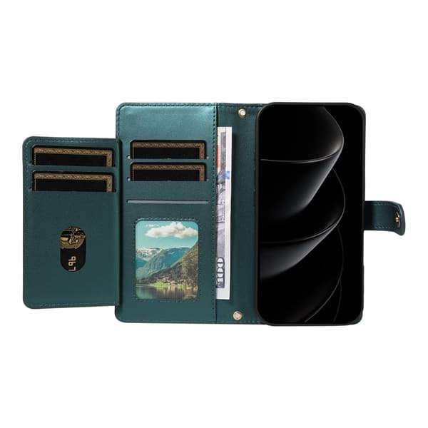 iPhone 17 Pro Max Plånboksfodral Rhombus Läder - Svartgrön Grön