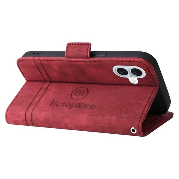 BETOPNICE 001 iPhone 16 Plus Plånboksfodral Ställ Card Slots Konstläder - Röd