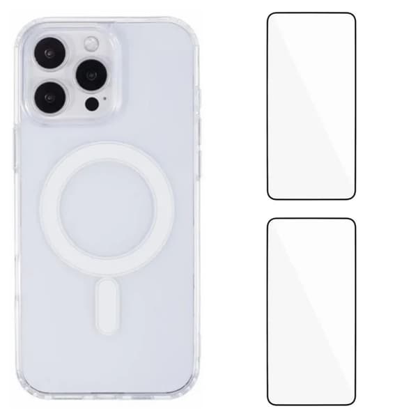 WANLONFENG Mobilskal till iPhone 16 Pro MagSafe + [2-Pack] Härdat glas Transparent