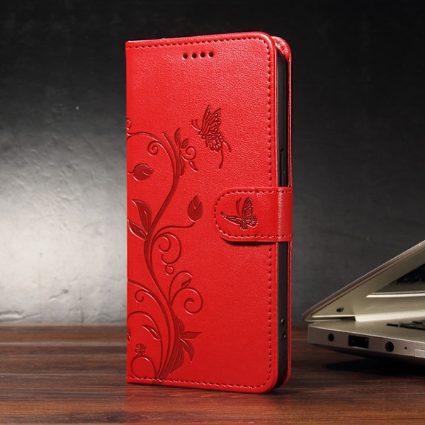 OnePlus 15 5G Plånboksfodral Flower Pattern Konstläder Röd