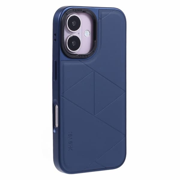 X-LEVEL Mobilskal till iPhone 16 Geometrisk PC+TPU+Läder Blå