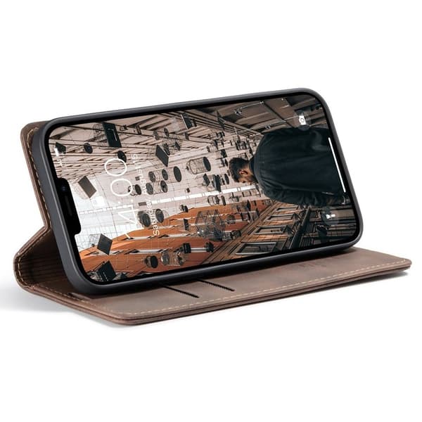 CASEME 013 Series Plånboksfodral i Konstläder för iPhone 13 Pro - Brun