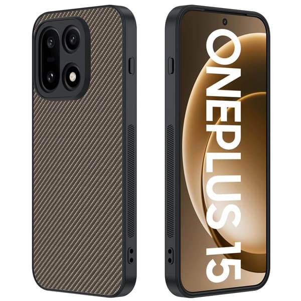 Mobilskal till OnePlus 15 5G Carbon Fiber Texture Läder - Guld Guld