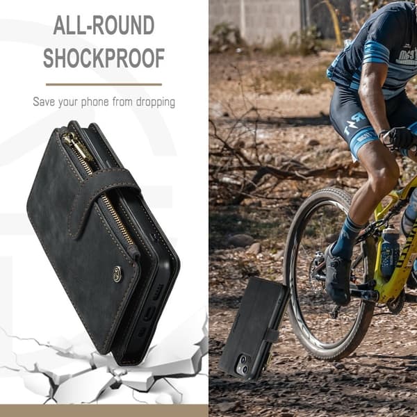 CASEME Konstläder Plånboksfodral för iPhone 13 Pro med rem - Svart