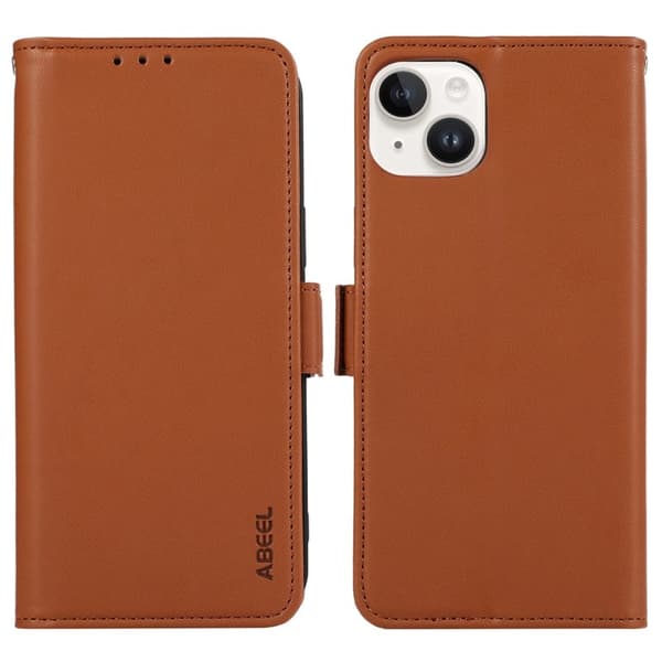 ABEEL iPhone 15 Plånboksfodral RFID Blocker Konstläder Ställ - Brun