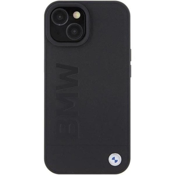 BMW iPhone 15 Mobilskal Læder Hot Stamp - Sort Black
