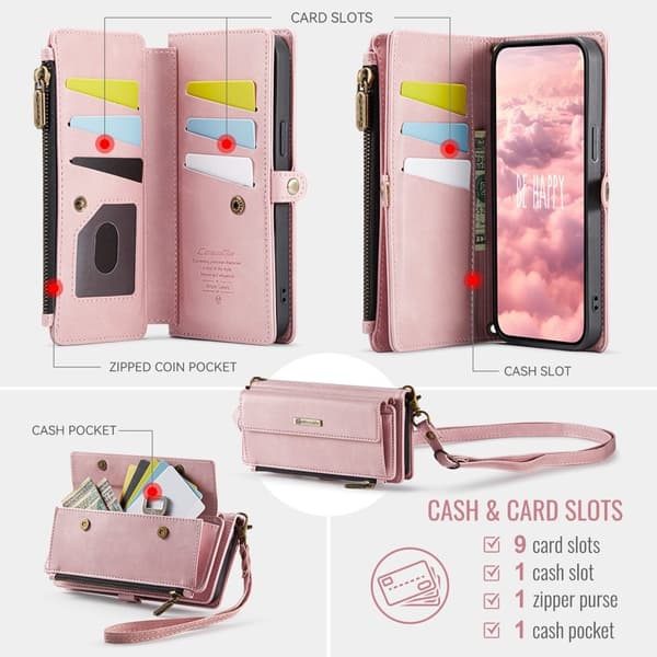 CASEME C39 Mobilskal till iPhone 13 Pro RFID-Skydding 9 Kort Rosa