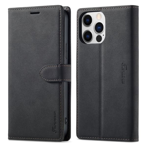 FORWENW F1 Series iPhone 14 Pro Max Plånboksfodral Konstläder - Svart